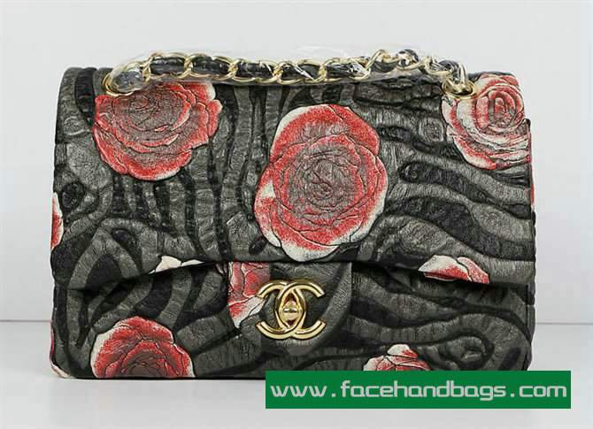 Chanel 2.55 Rose Handbag 50135 Gold Hardware-Black Red